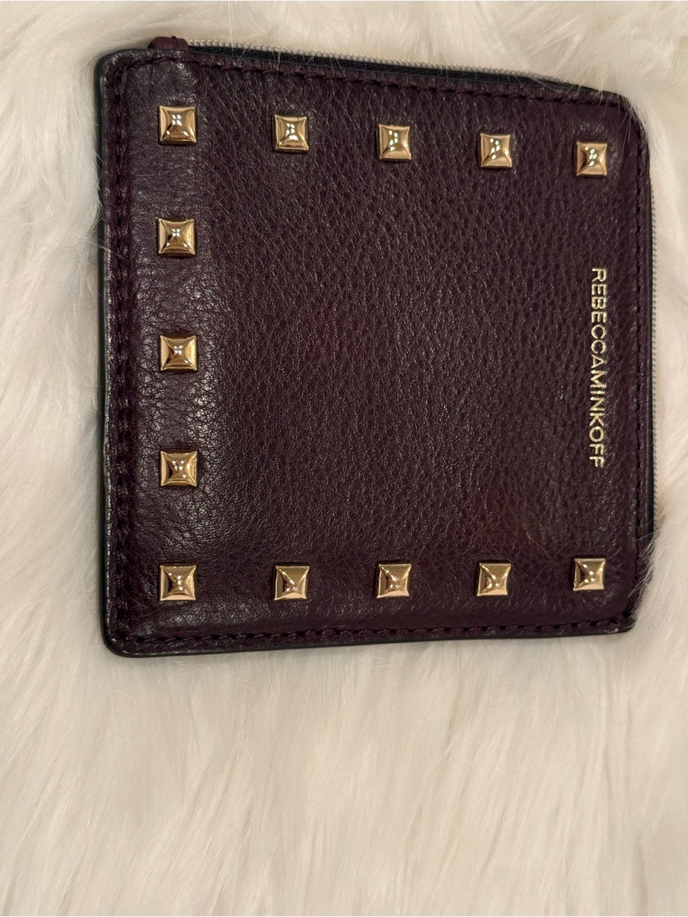 Rebecca Minkoff Plum Leather Zip Card Wallet with Gold Hardware